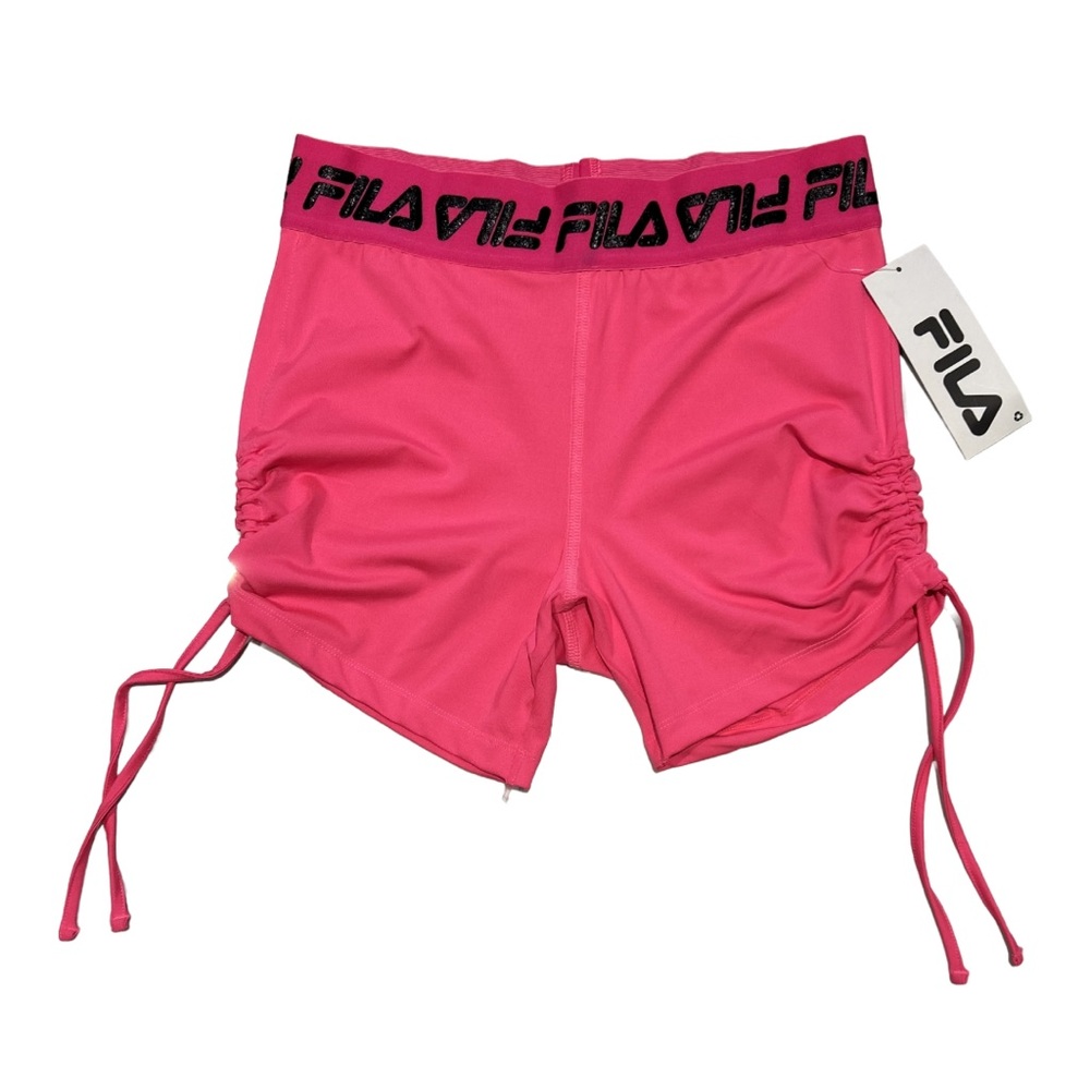 FILA Women’s Graphic Athletic Hot Pink Ruched Elastic Waist Summer Shorts Size M